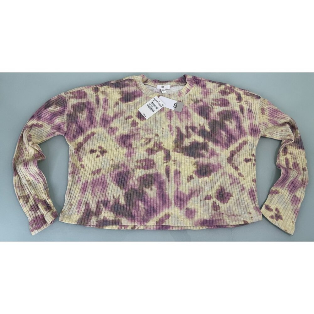 Bp Crop Top T Shirt Womens Medium M Tie Dye Ribbed Long Sleeve Boxy Lightweight